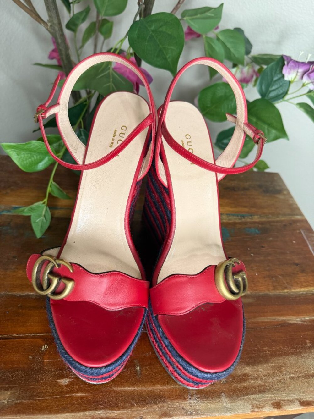 Gucci Marmont Double G Leather Espadrille Platform Sandals - 39 - Picture 2 of 6